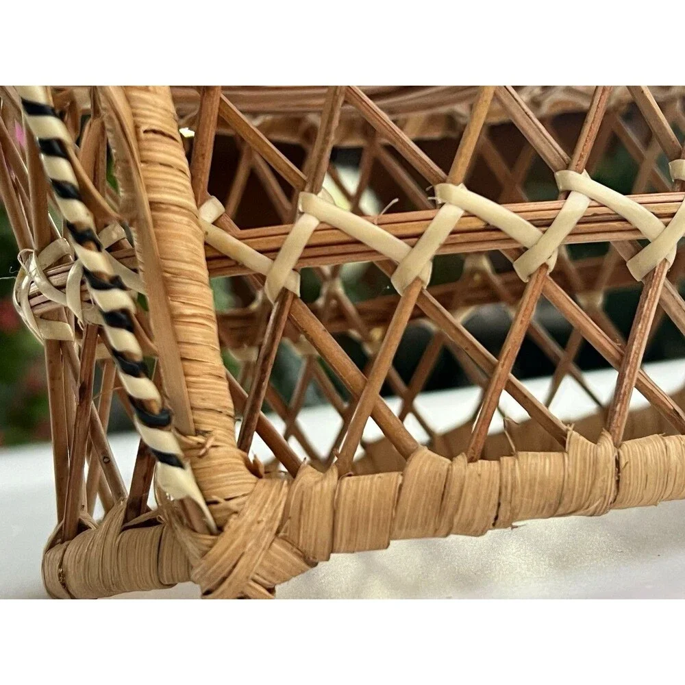 1970’s Vintage Mini Wicker Rattan Doll Chair + Bunny Cottagecore Boho Decor